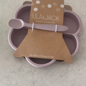 Pink Flower Plate & Spoon Set